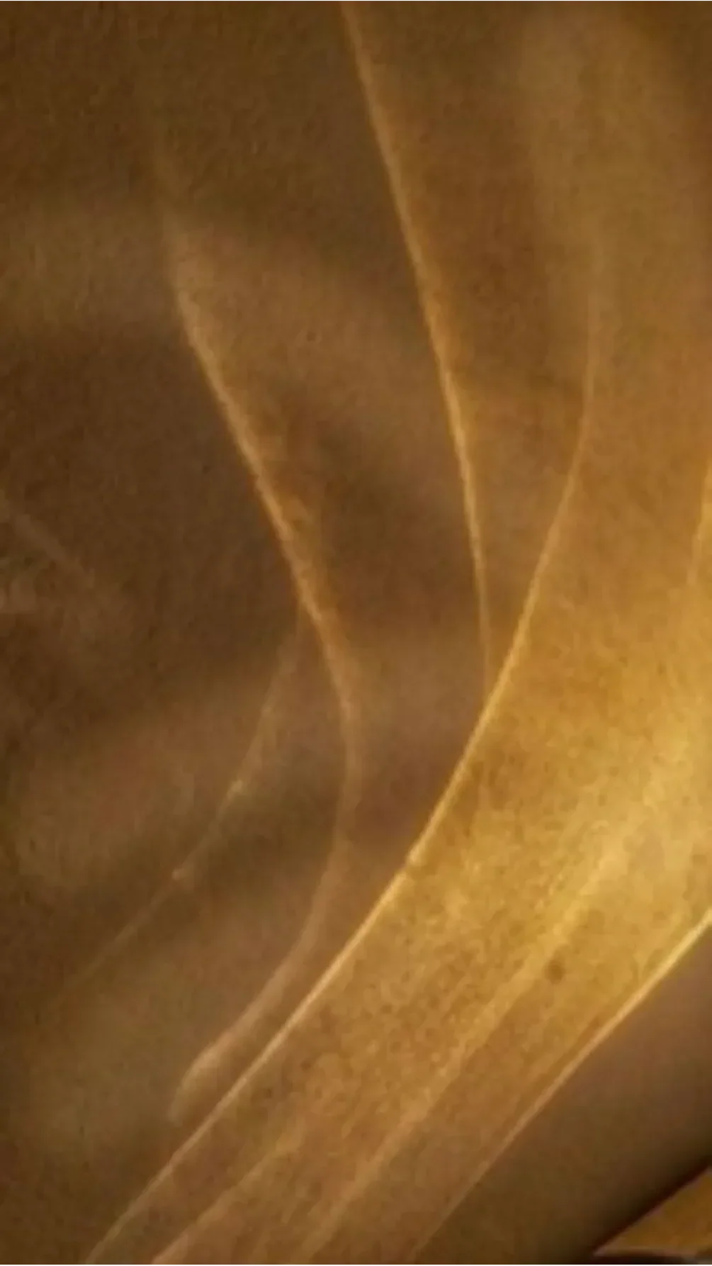Close-up of soft flowing brown fabric with transparent, layered folds and warm lighting